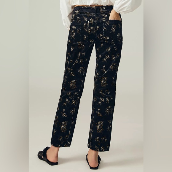 Pilcro Black Corduroy Floral Straight Leg Elevated Statement Pants - Picture 2 of 13
